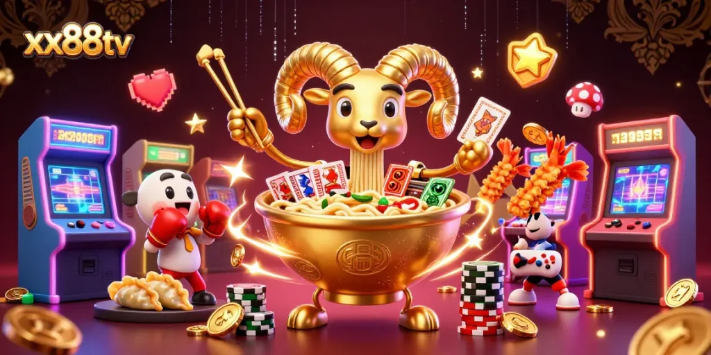 Engage with xx88tv's gaming excitement featuring vibrant characters in a lively casino scene.