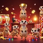 Engaging meerkat-themed casino scene highlighting 8888k's gaming operations and vibrant atmosphere.