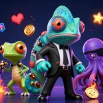 Engage with tỷ lệ kèo nhà cái 5 through a vibrant 3D casino adventure scene featuring colorful game elements and lively characters.