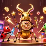 Engage with ok9 by betting in a vibrant casino scene featuring a champion beetle.