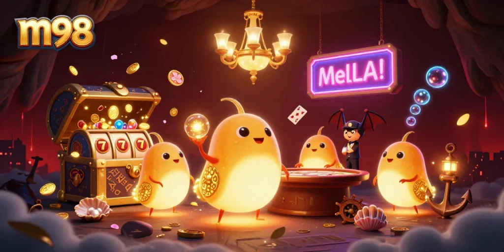 M98 players engaging with vibrant slot games and luminous casino atmosphere, enhancing the gaming experience.