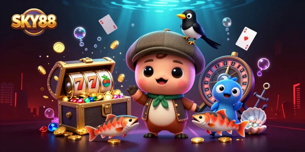 Engage with thrilling gameplay at SKY88 with vibrant casino elements in a lively underwater scene.