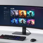 alo868 gaming platform interface showcased on an ultra-wide monitor in a modern developer workspace featuring advanced software development tools.