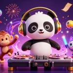 Engage with TX88 at this vibrant casino scene with DJ panda and breakdancing monkey.