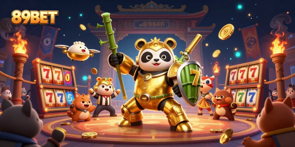 Experience thrilling slots at 89BET with golden panda mech and dynamic casino elements.