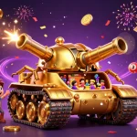 eviz showcases a vibrant 3D casino scene with a golden beetle tank, lottery balls, and dynamic gaming elements.