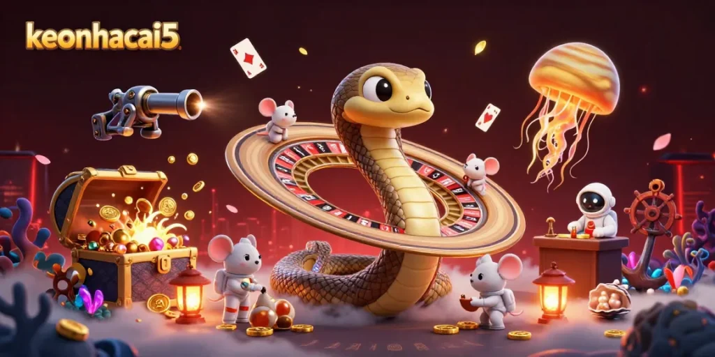 Experience thrilling betting moments with keonhacai5 in a dynamic cosmic casino scene.
