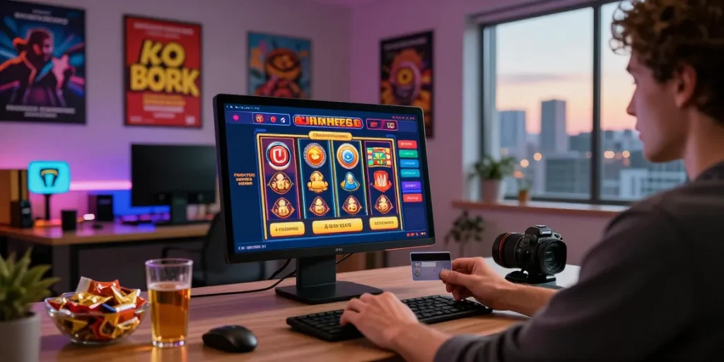 Engaging scene of a player at https://scoarch.org.uk exploring online credit card casinos with vibrant game displays.