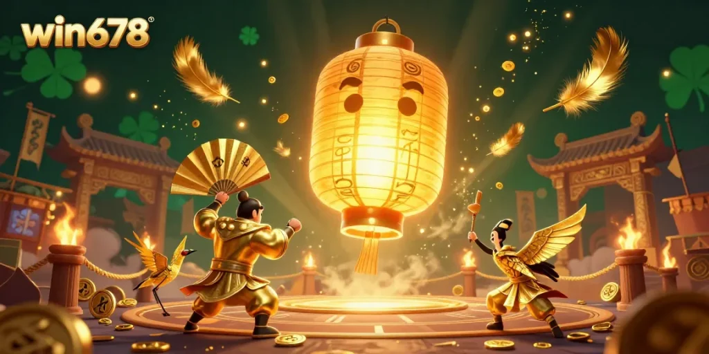 Play exciting games at win678 with vibrant golden lantern spirits and a lively night market casino.
