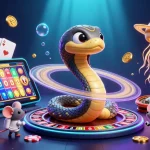 Situs Poker Online illustration showcasing a vibrant poker scene with animated elements and players engaged in gaming.