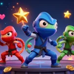 Experience the vibrant world of MM88 with cartoon ninja chameleons showcasing casino excitement.