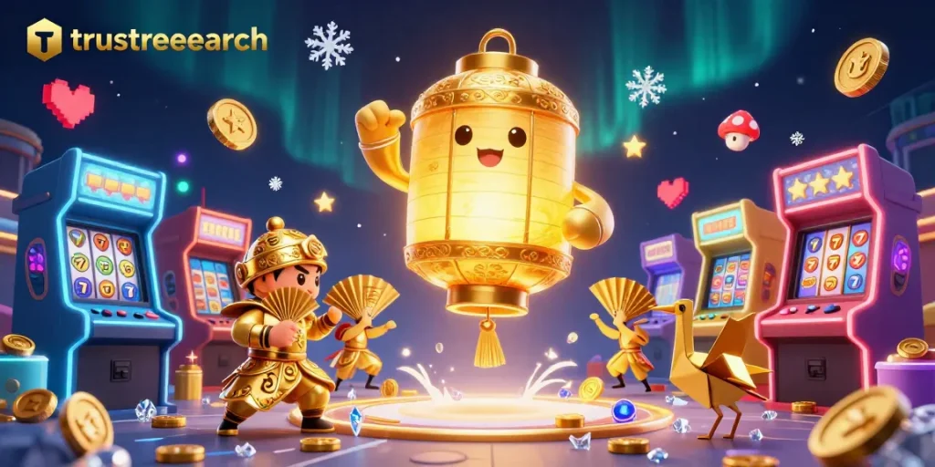 Engage in thrilling gameplay with trustresearch's vibrant lantern spirit illuminating a night market casino.