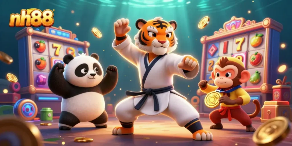 Spin and win with nh88 through playful characters in a vibrant casino-themed adventure.