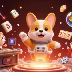 Play slots with uu88 in a dynamic space casino featuring a floating astronaut corgi and gold coins.