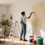 Expert lincoln painter transforming a living room with fresh paint, showcasing quality craftsmanship and attention to detail.