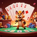 Experience the excitement at win55 with hyenas in a lively casino scene, featuring poker action and vibrant entertainment.