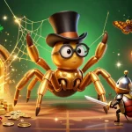 Experience sbobet wap gaming with a rich illustration of a golden tarantula and beetle knight in a dynamic casino setting.