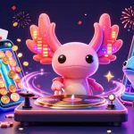Join in onbet's fun with a vibrant scene featuring a DJ axolotl and energetic sea creatures.