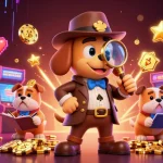 Experience thrilling gameplay at c168 com with a detective character uncovering a poker chip clue in a vibrant casino.