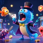 Experience thrilling casino adventures with LLWIN as characters perform magic tricks amidst vibrant gaming elements.