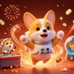 Experience thrilling fun at vipwin, where a cartoon corgi explores a zero-gravity casino.