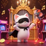 Play thrilling casino games at linksunwin with a phantom cat and mouse acrobat illustration.