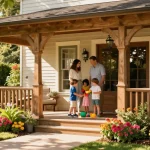 Crafted oak porches enhancing homes with families enjoying outdoor space