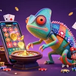 shbet's chameleon casino owner collects golden coins in an exciting online gambling scene.