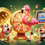 Engage with the excitement of ea88's slot games showcased by a vibrant 3D casino scene.
