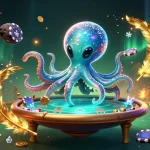 Engage with Du88 at a virtual casino where an alien octopus plays poker amidst vibrant cosmic elements.