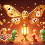 Engage with vibrant casino scenes at 11WIN, highlighted by a stunning moth and joyous elements.