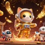Experience exciting bets with okwin as the astronaut cat and robot dog travel through a cosmic gambling arena.