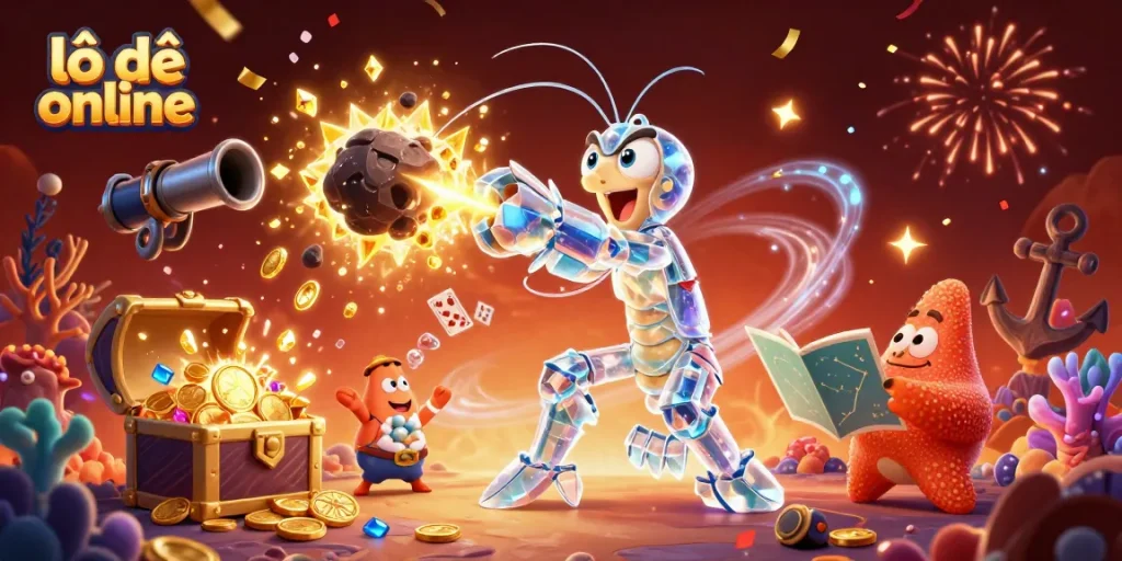 Experience lô đề online with a vibrant scene showcasing dynamic characters amidst gold coins and glowing treasures.