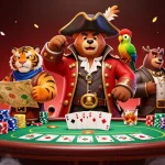 Experience thrilling gameplay with phjoy, as pirates engage in intense poker action surrounded by lavish casino elements.