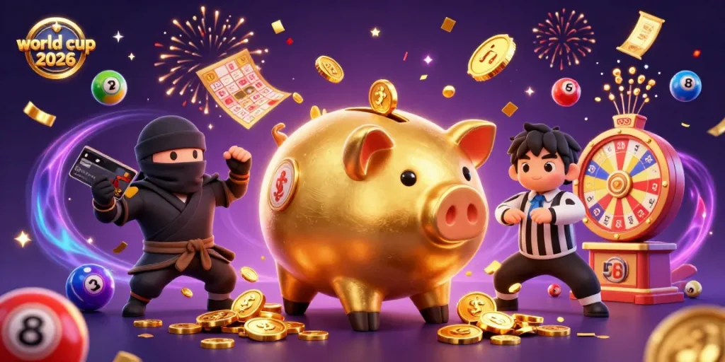 Experience the excitement of world cup 2026 with a dynamic 3D casino scene featuring animated characters and vibrant gambling elements.