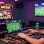 78win player engaged in online gaming with vibrant visuals and gaming accessories in the background.