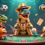 88aa showcases a dinosaur-themed casino scene with a card counter and nefarious pickpocket.