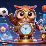 LX88 sports betting scene with an owl and mouse in a vibrant casino setting filled with dynamic sports elements.