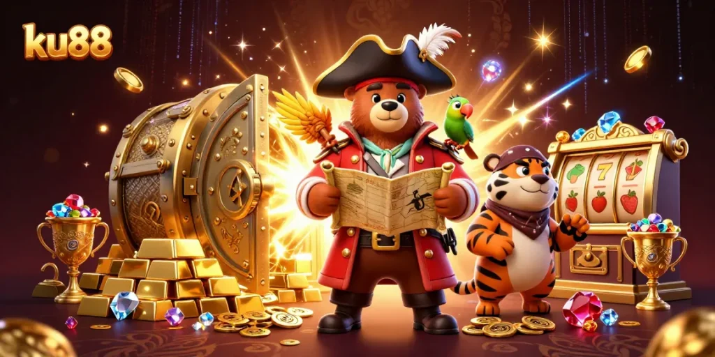 Play thrilling slots at ku88 with pirate-themed characters and treasure-filled dynamics.
