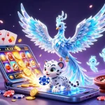Experience exciting gameplay with QQ88 as colorful slot games and poker chips animate the scene.