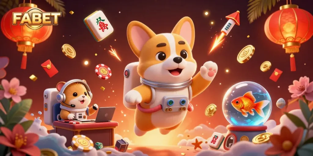 Experience the excitement of FABET with colorful 3D gambling avatars in a cosmic casino.