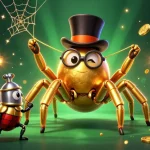 srokportop showcases a dynamic scene with a golden tarantula, beetle knight, and spinning slots, enhancing casino excitement.