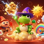 Experience LUCKY88 with a wizard frog generating a wealth of golden coins and vibrant celebratory elements.