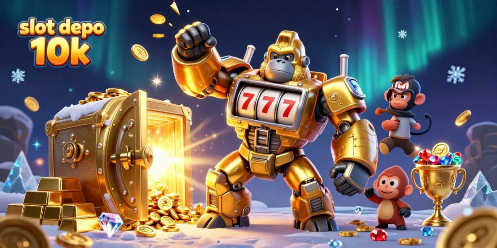 Spin for big wins at slot depo 10k with golden gorilla mech and treasure!