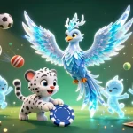LL777 players enjoying thrilling games amidst a vibrant casino world with sports and trophy elements.