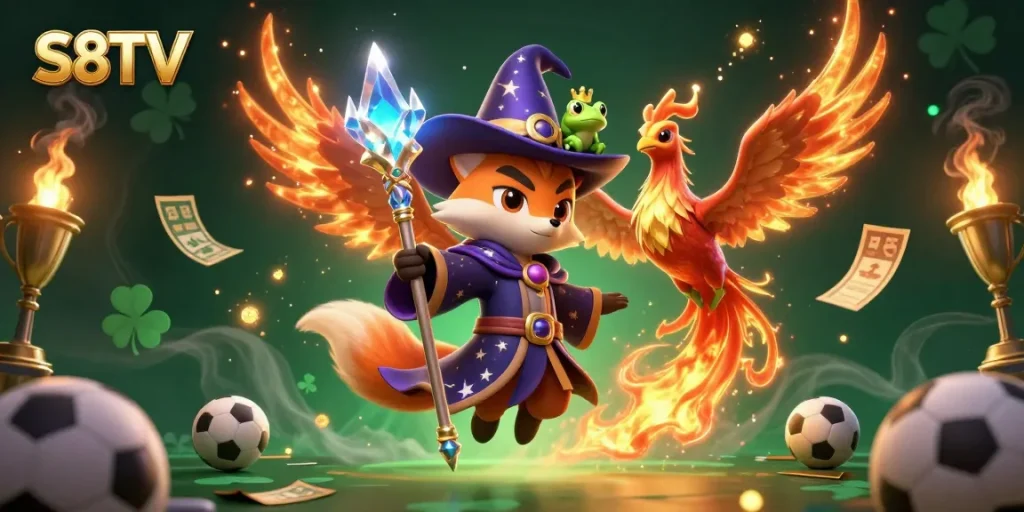 S8TV enhances sports betting experience with an immersive illustration of a mystical wizard and phoenix.