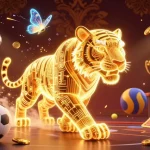 Experience thrilling gameplay at U888 with a vibrant scene of a golden tiger in a digital casino.