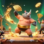 Engage with FAFA828's thrilling casino atmosphere featuring a sumo champion beetle, sending coins flying.