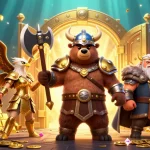 Engage with the thrill of ta88 as Viking berserker and Valkyrie eagle guard treasures in a lively casino scene.