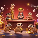 Join the excitement at okfun as meerkats deal cards and sneak chips in a vibrant casino setting.